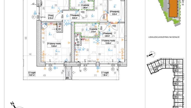 Rzut - Mieszkanie na sprzedaż 3 pokoje o powierzchni 62,19 m² - numer LEG_I_A5.8.M3 w Legnicka 33