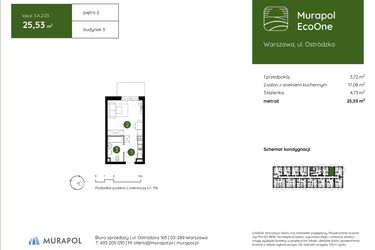 Rzut - Mieszkanie na sprzedaż 1 pokój o powierzchni 25,53 m² - numer 3.A.2.03 w Murapol EcoOne