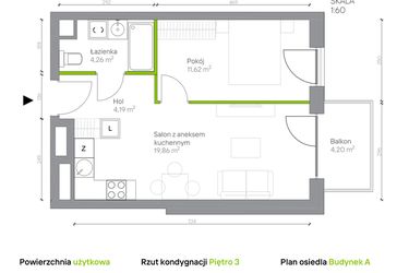 Rzut - Mieszkanie na sprzedaż 2 pokoje o powierzchni 39,93 m² - numer A.3.1 w Jesionowa Vita