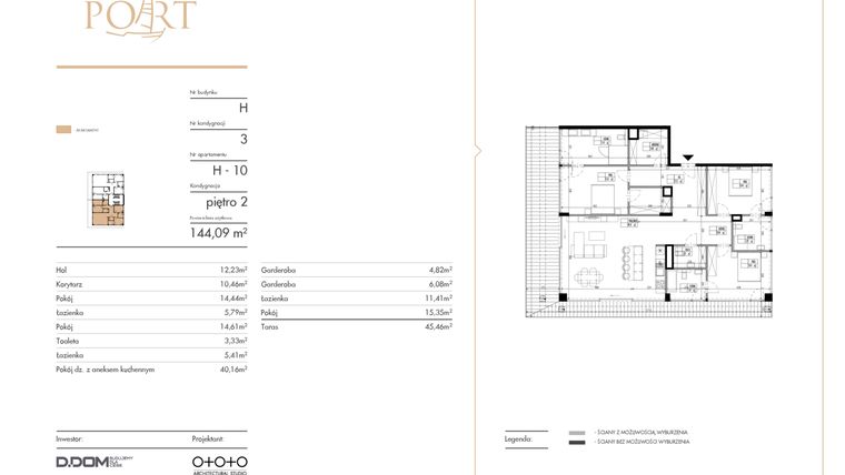 Rzut - Mieszkanie na sprzedaż 3 pokoje o powierzchni 144,09 m² - numer H_10 w Warmiński Port etap V