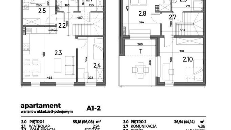 Rzut - Mieszkanie na sprzedaż 4 pokoje o powierzchni 89,53 m² - numer A1-2 w Aleja Miodowa