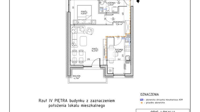 Rzut - Mieszkanie na sprzedaż 2 pokoje o powierzchni 48,54 m² - numer 34 w Osiedle Foresto