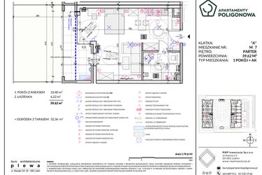 Rzut - Mieszkanie na sprzedaż 1 pokój o powierzchni 39,62 m² - numer 7 w Apartamenty Poligonowa etap 5