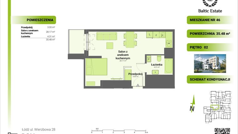 Rzut - Mieszkanie na sprzedaż 1 pokój o powierzchni 35,13 m² - numer 02.M.46 w Dom Architekta