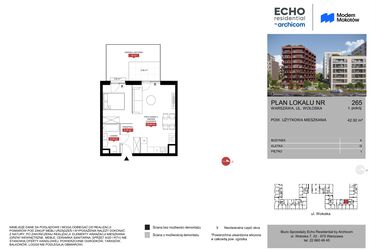 Rzut - Mieszkanie na sprzedaż 1 pokój o powierzchni 42,92 m² - numer A.265 w Modern Mokotów