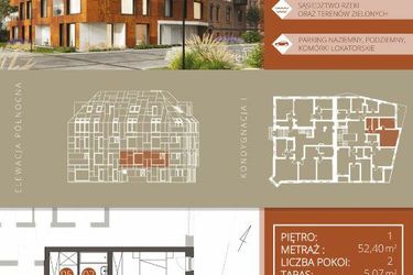 Rzut - Mieszkanie na sprzedaż 2 pokoje o powierzchni 52,4 m² - numer B.1.2 w Browar Jedności