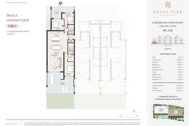 Rzut - Mieszkanie na sprzedaż 2 pokoje o powierzchni 102,55 m² - numer C04 w Royal Park