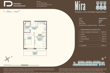 Rzut - Mieszkanie na sprzedaż 2 pokoje o powierzchni 41,42 m² - numer A.005 w Mira