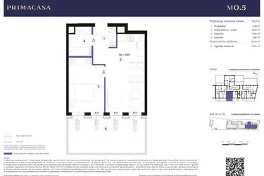 Rzut - Mieszkanie na sprzedaż 2 pokoje o powierzchni 38,06 m² - numer B3 – M0.5 w Primacasa