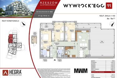 Rzut - Mieszkanie na sprzedaż 4 pokoje o powierzchni 86,15 m² - numer M52 w Apartamenty Wywrockiego 11