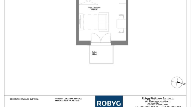 Rzut - Mieszkanie na sprzedaż 1 pokój o powierzchni 26,58 m² - numer 1M05 w Początek Piątkowo bud. F