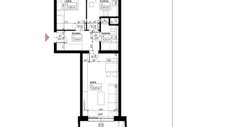 Rzut - Mieszkanie na sprzedaż 2 pokoje o powierzchni 52,09 m² - numer D1/1/4/16 w Malta Wołkowyska etap III