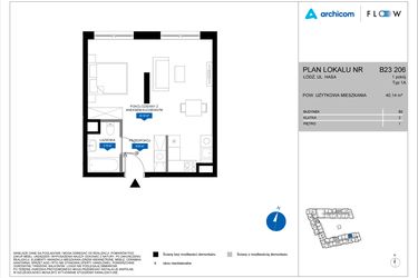 Rzut - Mieszkanie na sprzedaż 1 pokój o powierzchni 40,14 m² - numer B23 206 w Flow - bud. B2 A i bud. B2 B