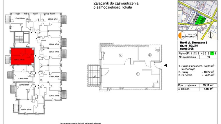 Rzut - Mieszkanie na sprzedaż 2 pokoje o powierzchni 39,12 m² - numer 69 w Osiedle Słoneczna etap 2