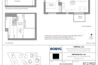 Rzut - Mieszkanie na sprzedaż 3 pokoje o powierzchni 57,54 m² - numer B7.2M02 w ROSA Residence etap II