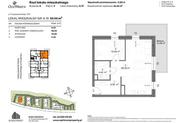 Rzut - Mieszkanie na sprzedaż 2 pokoje o powierzchni 50,96 m² - numer A.19 w Och!Widzew