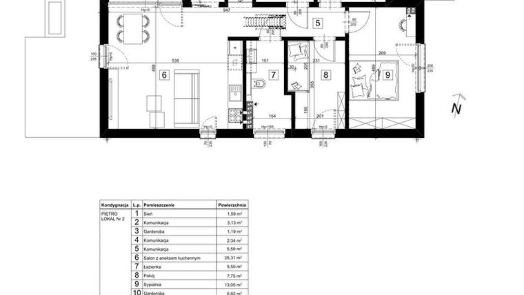 Rzut - Mieszkanie na sprzedaż 3 pokoje o powierzchni 78,58 m² - numer B1.1 w Osiedle Paprociowa