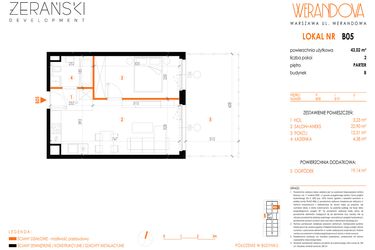 Rzut - Mieszkanie na sprzedaż 2 pokoje o powierzchni 43,02 m² - numer B05 w Werandowa