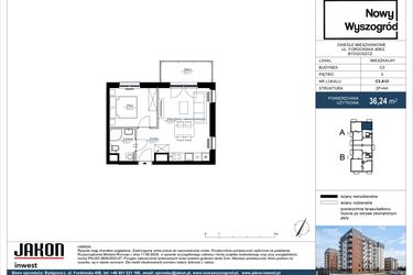 Rzut - Mieszkanie na sprzedaż 2 pokoje o powierzchni 36,24 m² - numer C3.A13 w Nowy Wyszogród etap III