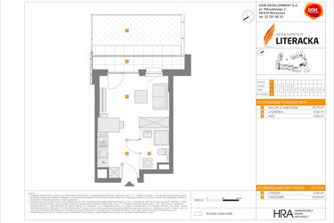 Rzut - Mieszkanie na sprzedaż 1 pokój o powierzchni 25,73 m² - numer F.2 w Apartamenty Literacka etap 2.3