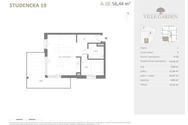 Rzut - Mieszkanie na sprzedaż 2 pokoje o powierzchni 54,2 m² - numer A.10 w Ville Garden