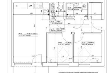 Rzut - Mieszkanie na sprzedaż 3 pokoje o powierzchni 44,5 m² - numer 16 w Bydgoska 19