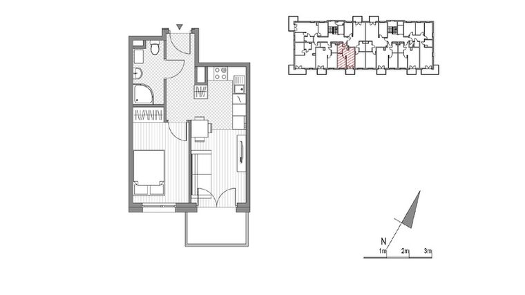 Rzut - Mieszkanie na sprzedaż 2 pokoje o powierzchni 31,57 m² - numer G.22 w Glogera bud. F i G