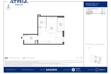 Rzut - Mieszkanie na sprzedaż 1 pokój o powierzchni 30,87 m² - numer 3.3.1 w Atria Nowe Żerniki