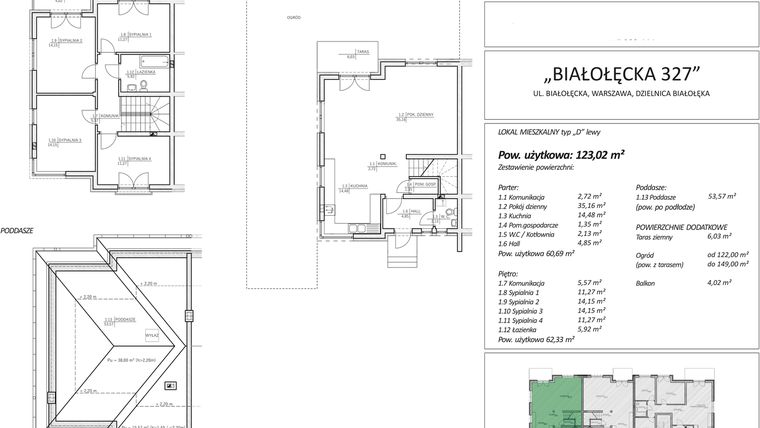 Rzut - Dom na sprzedaż 5 pokoi o powierzchni 123,02 m² - numer 3D w Białołęcka 327