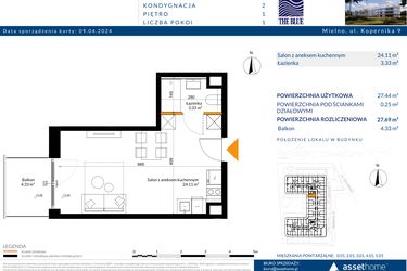 Rzut - Mieszkanie na sprzedaż 1 pokój o powierzchni 27,69 m² - numer 1.01 w The Blue