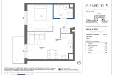 Rzut - Mieszkanie na sprzedaż 2 pokoje o powierzchni 41,3 m² - numer B.P1.23 w Mirabelki 5