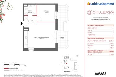 Rzut - Mieszkanie na sprzedaż 2 pokoje o powierzchni 47,8 m² - numer A/1 w Omulewska