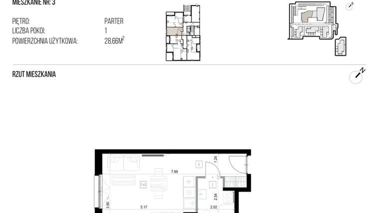 Rzut - Mieszkanie na sprzedaż 1 pokój o powierzchni 28,66 m² - numer 22J/03 w NATURAMA II