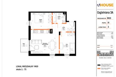 Rzut - Mieszkanie na sprzedaż 3 pokoje o powierzchni 61,17 m² - numer 69 w Osiedle StaLove etap II
