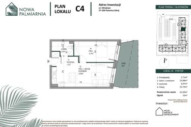 Rzut - Mieszkanie na sprzedaż 2 pokoje o powierzchni 41,5 m² - numer C04 w Nowa Palmiarnia