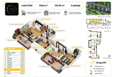 Rzut - Mieszkanie na sprzedaż 4 pokoje o powierzchni 110,48 m² - numer 3M02 w Złota Jabłonna