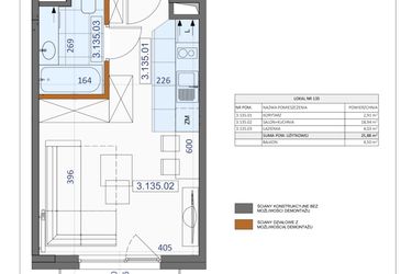 Rzut - Mieszkanie na sprzedaż 1 pokój o powierzchni 25,88 m² - numer 135 w Osiedle Zycha
