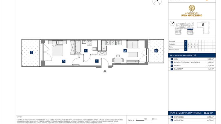 Rzut - Mieszkanie na sprzedaż 2 pokoje o powierzchni 38,32 m² - numer F-4 w Apartamenty Park Matecznego Etap 2