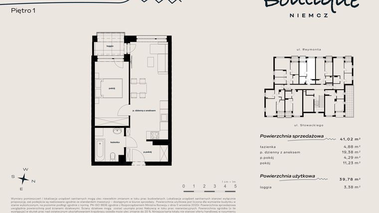 Rzut - Mieszkanie na sprzedaż 2 pokoje o powierzchni 41,02 m² - numer 8 w Boutique NIEMCZ