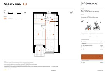Rzut - Mieszkanie na sprzedaż 2 pokoje o powierzchni 44,76 m² - numer 18 w MY Głębocka