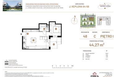 Rzut - Mieszkanie na sprzedaż 2 pokoje o powierzchni 44,27 m² - numer JAR-III-C-LM-M48 w Osiedle JAR Heweliusza etap III