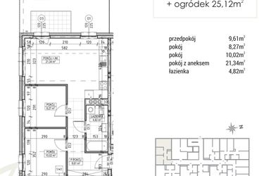 Rzut - Mieszkanie na sprzedaż 3 pokoje o powierzchni 54,06 m² - numer A2.00.08 w Zakątek Flora