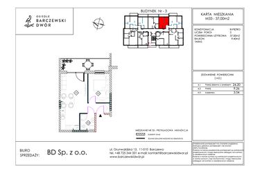 Rzut - Mieszkanie na sprzedaż 2 pokoje o powierzchni 37 m² - numer M33 w Osiedle Barczewski Dwór etap III