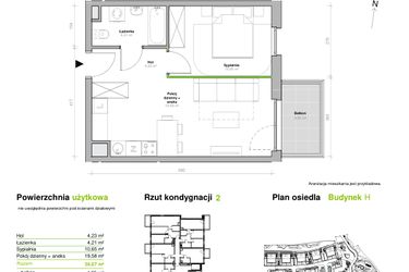 Rzut - Mieszkanie na sprzedaż 2 pokoje o powierzchni 38,67 m² - numer H.2.M03 w Przemyska Vita