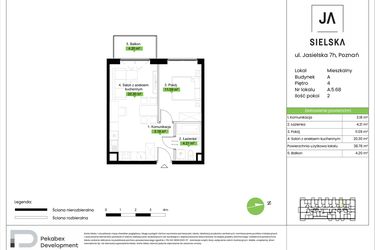 Rzut - Mieszkanie na sprzedaż 2 pokoje o powierzchni 38,78 m² - numer A.5.68 w JA_SIELSKA V