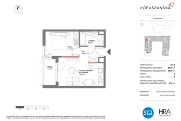 Rzut - Mieszkanie na sprzedaż 2 pokoje o powierzchni 40,05 m² - numer H.5.6 w Łopuszańska 47 - etap 3