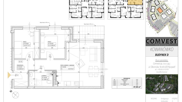 Rzut - Mieszkanie na sprzedaż 3 pokoje o powierzchni 57,69 m² - numer D10 w Kowanówko