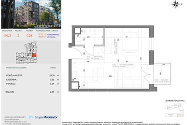 Rzut - Mieszkanie na sprzedaż 1 pokój o powierzchni 36,54 m² - numer I-C24 w Industria etap I-D