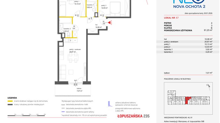 Rzut - Mieszkanie na sprzedaż 3 pokoje o powierzchni 61,16 m² - numer 67 w Neo Nova Ochota 2