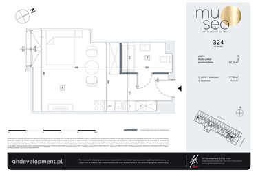 Rzut - Mieszkanie na sprzedaż 1 pokój o powierzchni 32,19 m² - numer 324 w Museo